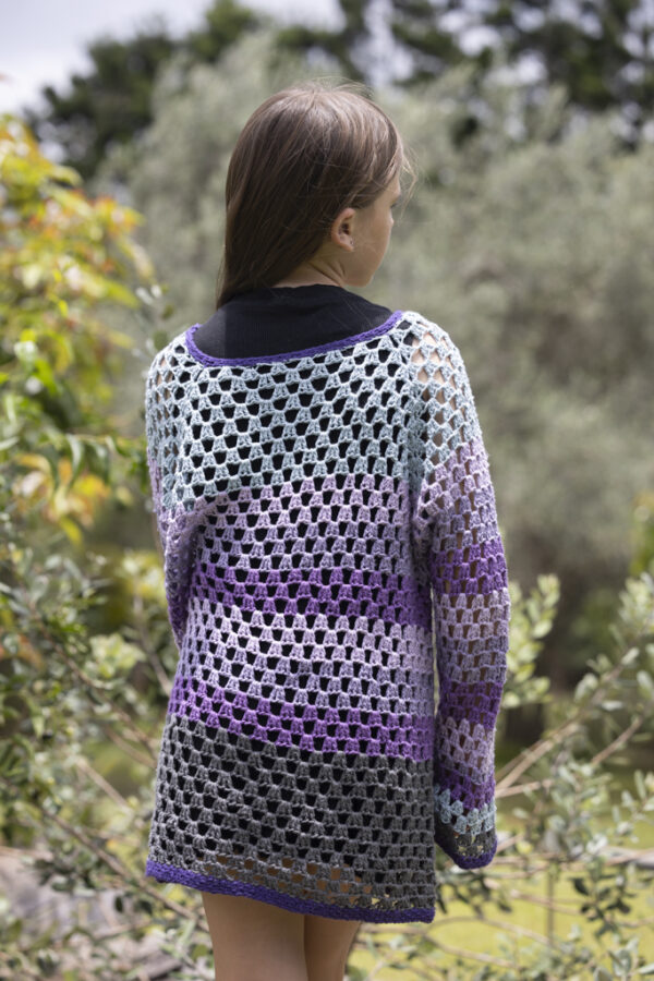 LS44 - Purple/Grey Cotton Crocheted Top (Size M/14) - Image 3