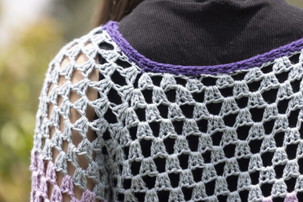 LS44 - Purple/Grey Cotton Crocheted Top (Size M/14) - Image 4