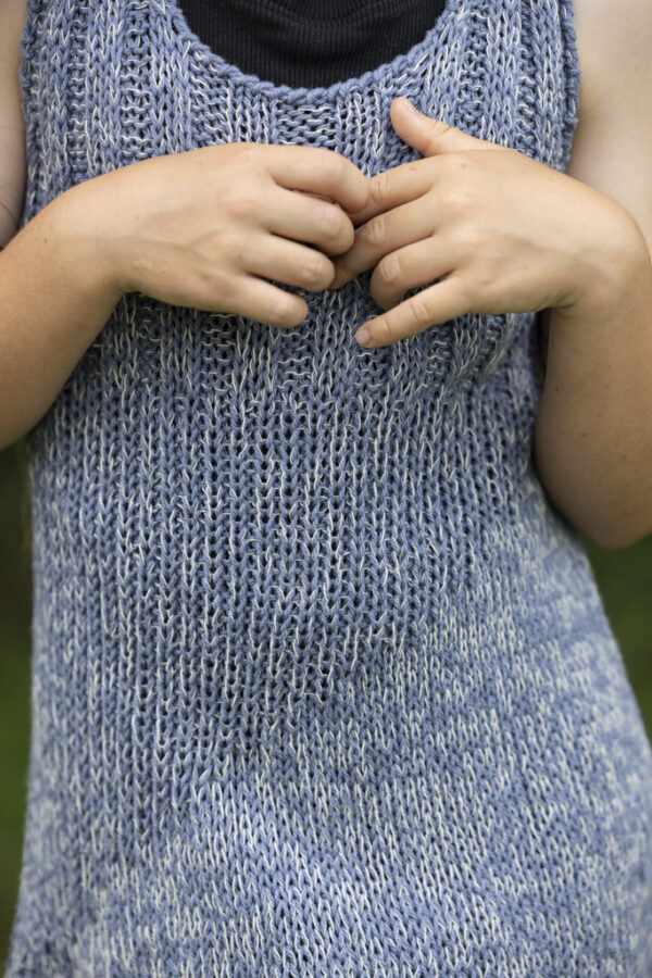 KH116 - Hand Knit Cotton Blue/White Top - Image 4