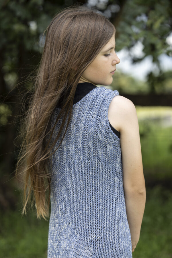 KH116 - Hand Knit Cotton Blue/White Top - Image 2