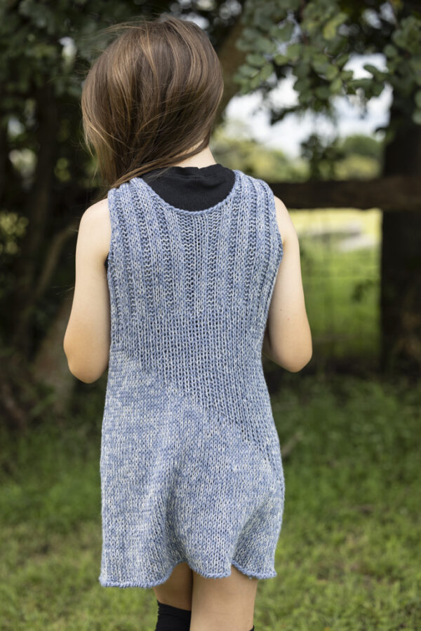 KH116 - Hand Knit Cotton Blue/White Top - Image 3