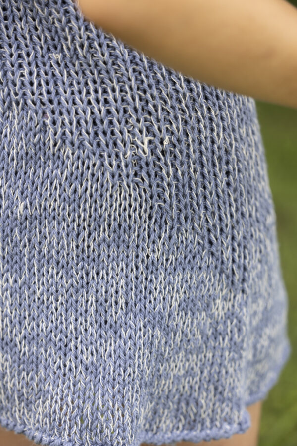 KH116 - Hand Knit Cotton Blue/White Top - Image 5