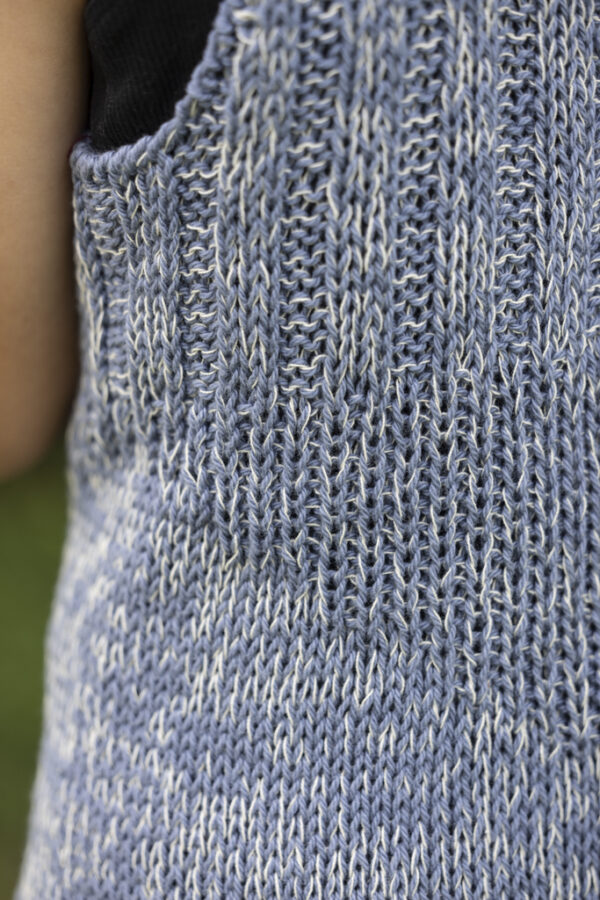 KH116 - Hand Knit Cotton Blue/White Top - Image 6