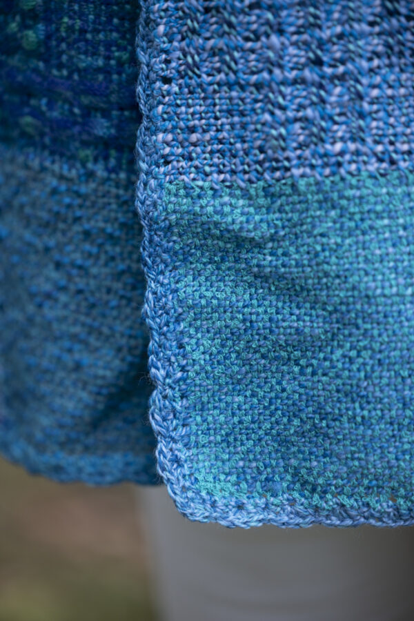 SS167 Blue Open Woven Coat - Hand spun merino with Cotton - Image 2