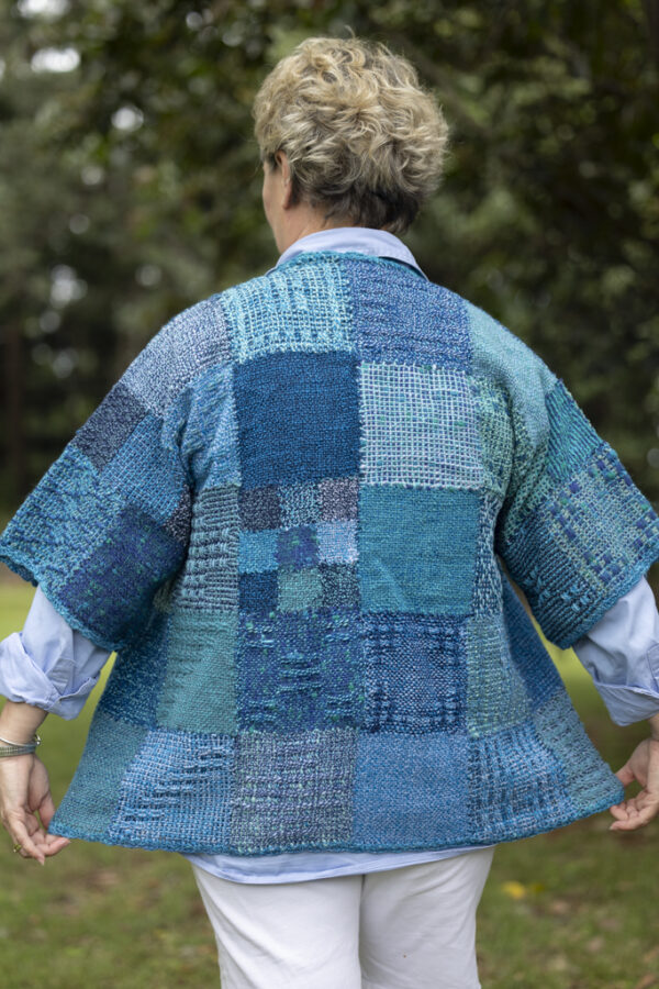 SS167 Blue Open Woven Coat - Hand spun merino with Cotton - Image 7
