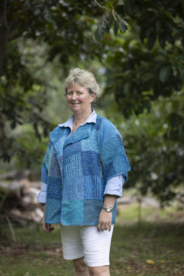 SS167 Blue Open Woven Coat - Hand spun merino with Cotton