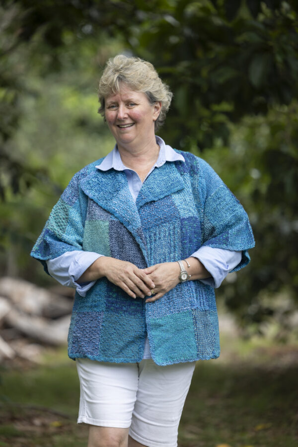SS167 Blue Open Woven Coat - Hand spun merino with Cotton - Image 4