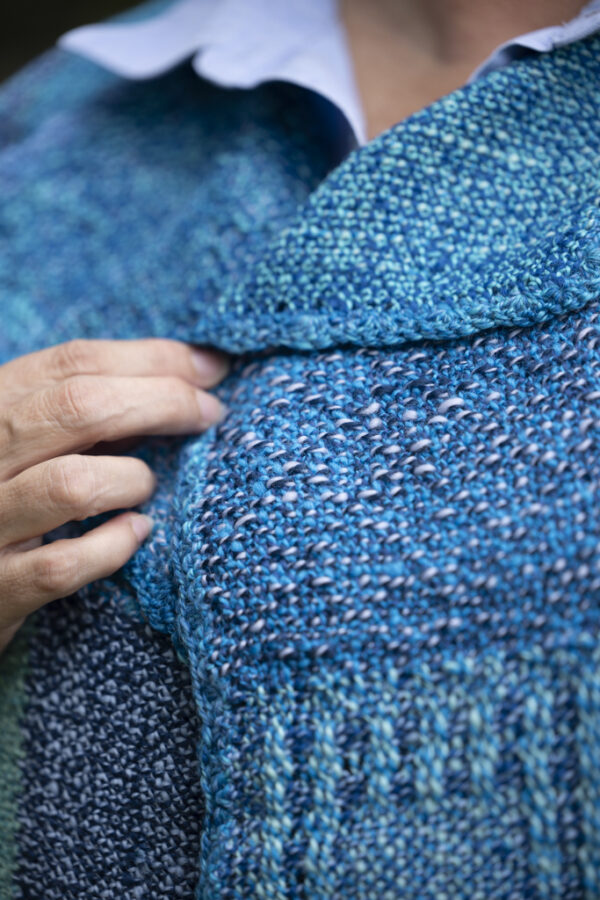 SS167 Blue Open Woven Coat - Hand spun merino with Cotton - Image 3