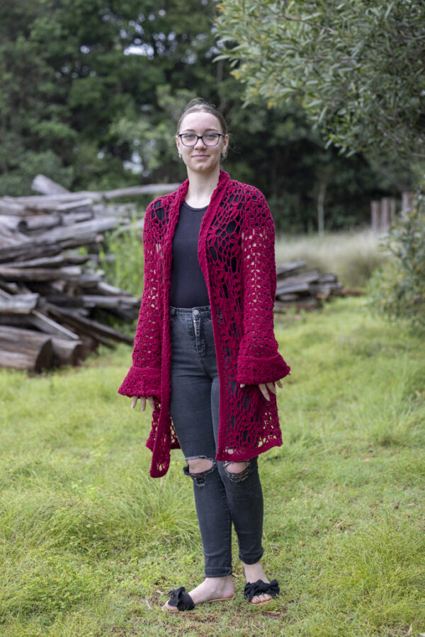KH11 - Long Line Sharon Cardi - Crocheted - Cotton/Acrylic